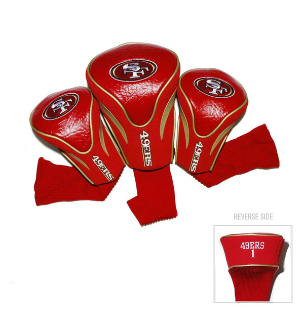 Team Golf NFL San Francisco 49ers Contour Golf Club Headcovers (3 Count) Numbered 1, 3, & X, Fits Oversized Drivers, Utility, Rescue & Fairway Clubs, Velour lined for Extra Club Protection - Golf Gift