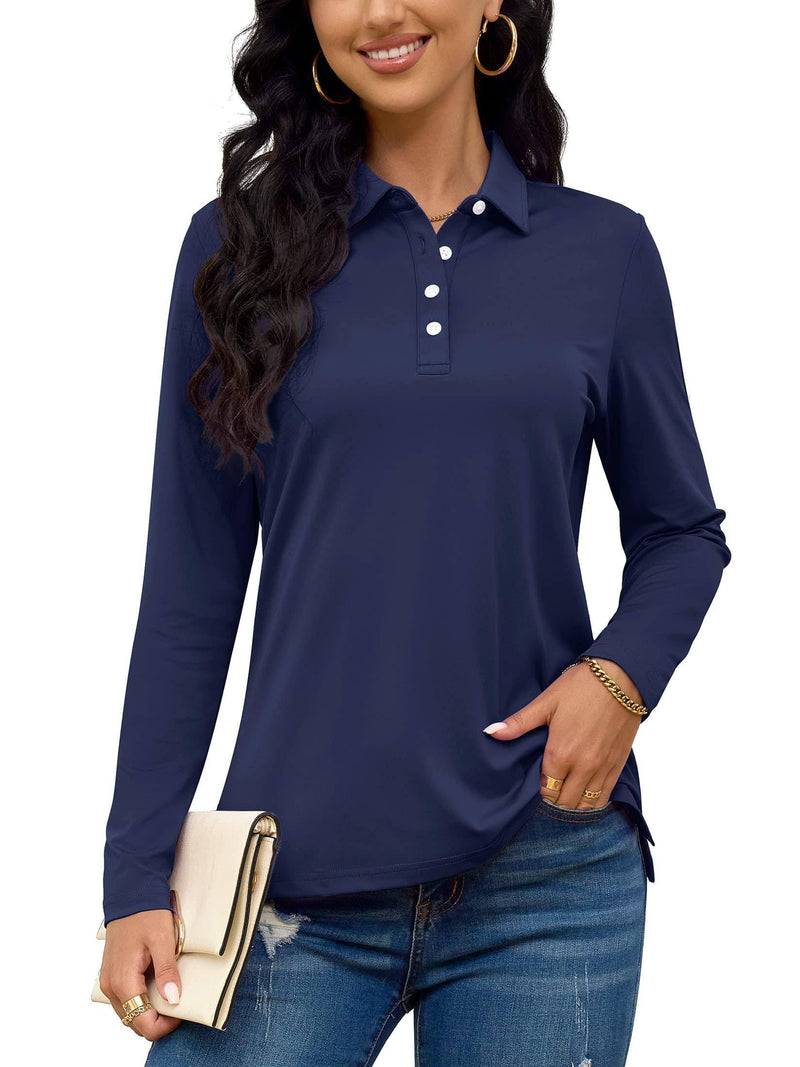 TACVASEN Womens Long Sleeve Tops UV Sun Protection Breathable Polo T-Shirts Lightweight Golf Sports T-Shirts Navy,M - Golf Gift