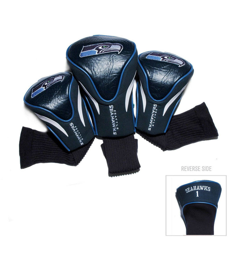 Team Golf NFL Seattle Seahawks Contour Golf Club Headcovers (3 Count) Numbered 1, 3, & X, Fits Oversized Drivers, Utility, Rescue & Fairway Clubs, Velour lined for Extra Club Protection - Golf Gift