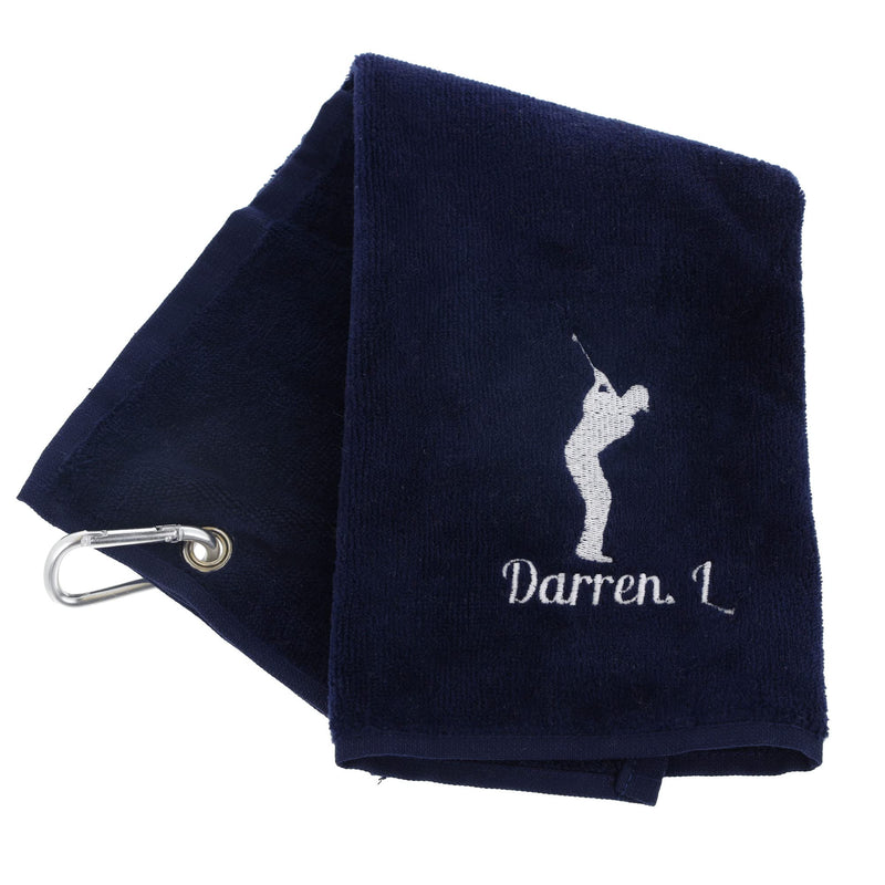 Always Looking Good Personalised Golf Towel Navy Blue with Any Name Any Font Luxury Velour 50cm x 40cm Custom Embroidered Golf Towel with Carabiner Clip Gift- Golf Gifts for men and women - Golf Gift