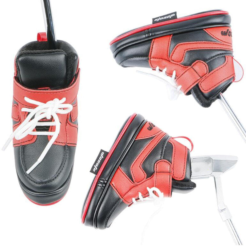 LOVIVER Golf Blade Putter Cover Embroidered Pu Leather Headcovers Funny Shoe Shaped Fit All Brands, Black Red - Golf Gift