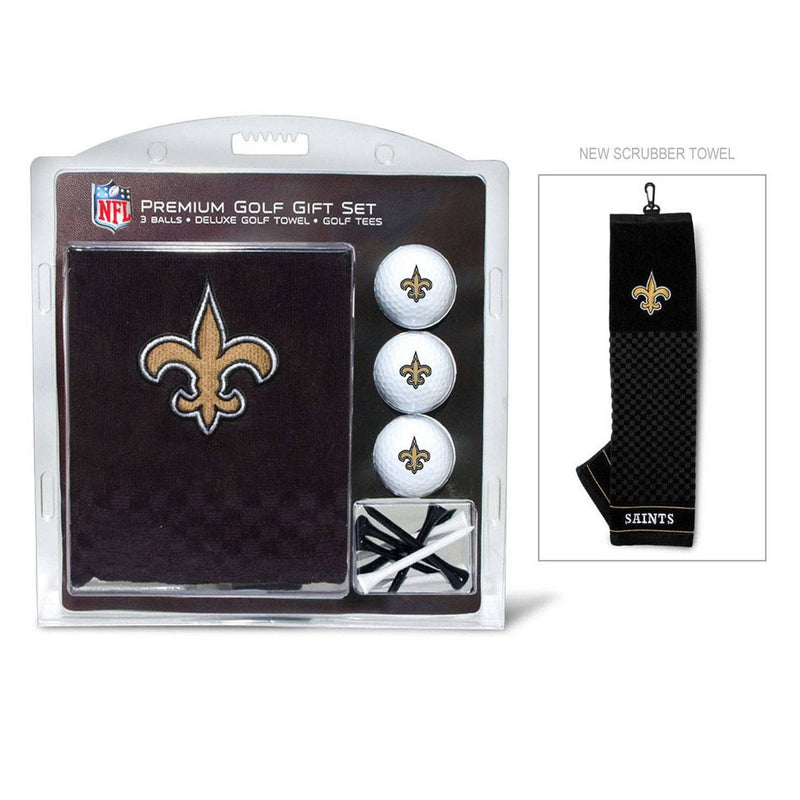 Team Golf NFL New Orleans Saints Gift Set: Embroidered Golf Towel, 3 Golf Balls, and 14 Golf Tees 2-3/4" Regulation, Tri-Fold Towel 16" x 22" & 100% Cotton - Golf Gift