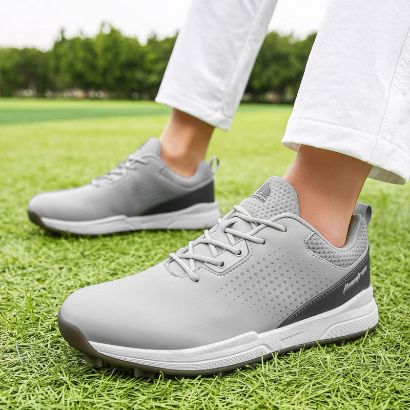 SUMECH Golf Shoes with Spiked for Mens Breathable Waterproof Non-Slip Wide Fitting Big Size,Grey,13 UK - Golf Gift