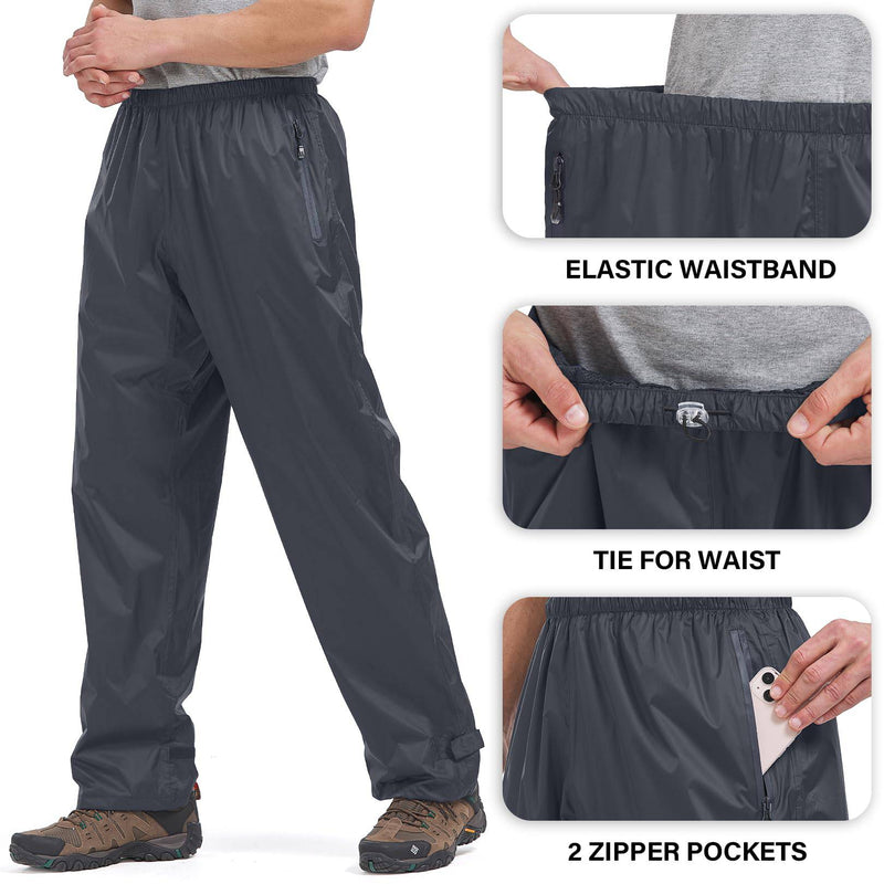 mosingle Men's Waterproof Trousers Lightweight Breathable Rain Overtrousers with Zip Pockets, Waterproof Over Pants for Golf Hiking Outdoor Fishing Cycling