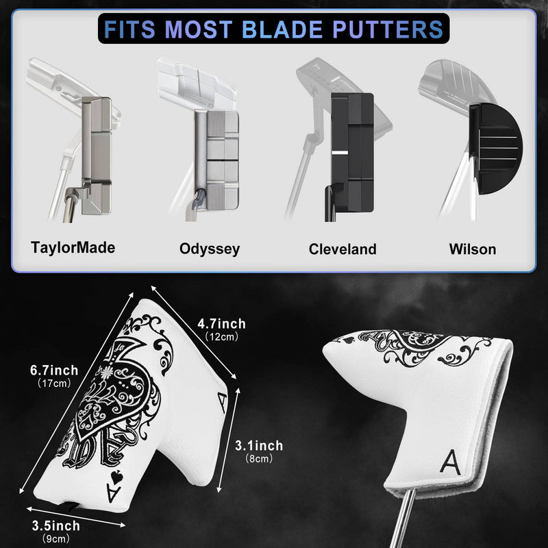 Golf Putter Blade Club Head Cover Pingtype Magnetic White PU Leather Lucky7 Embroidery - Golf Gift