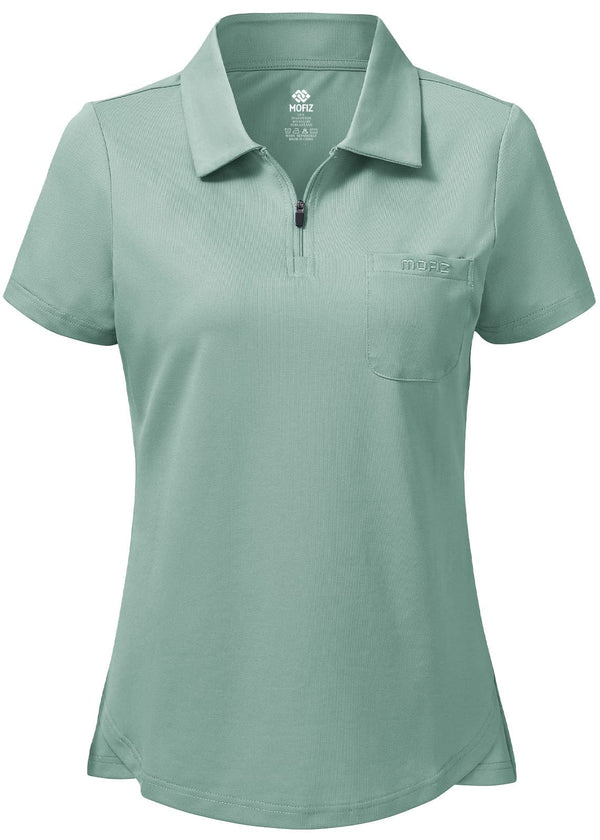 MoFiz Women's Golf Tennis Polo Shirts Cotton Breathable Casual Sports Work-wear Polo T-Shirt with 1/4 Zipper Green Size L - Golf Gift