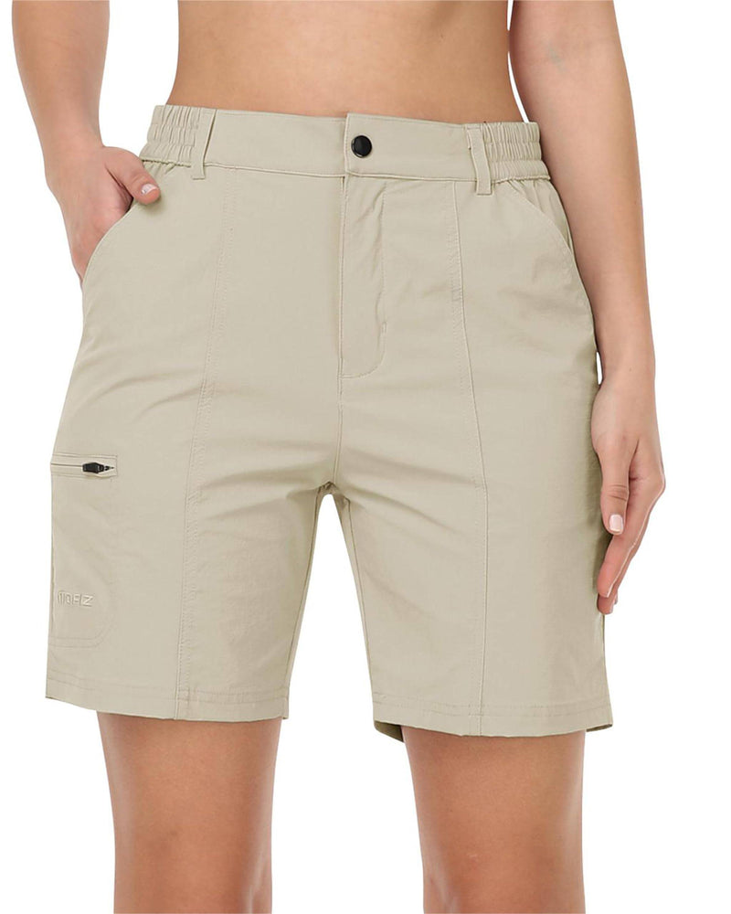 MoFiz Women's Hiking Cargo Shorts Lightweight Summer Casual Shorts Quick Dry Outdoor Walking Travel Golf Athletic Shorts with Zip Pockets Khaki Size US M - Golf Gift