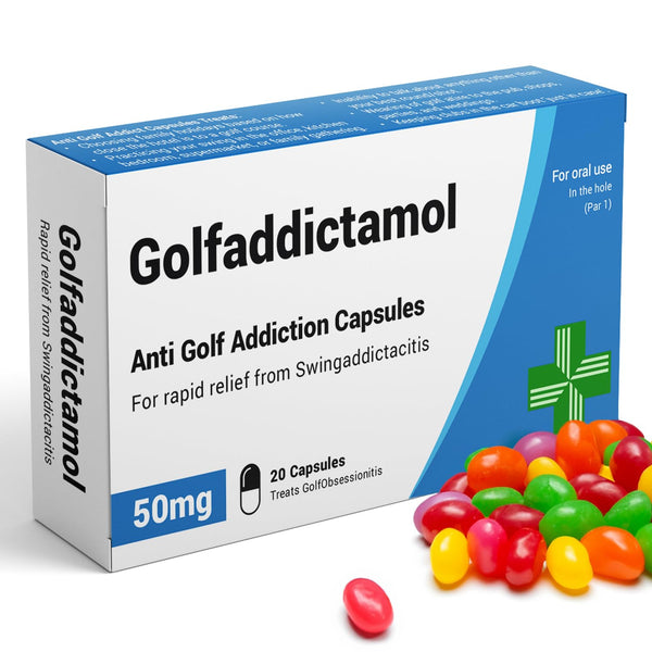 GolfAddictamol - Funny Golf Gifts for Men. Joke Prank Pill Box, Jelly Bean Sweets 50g. Gifts for Men, Dad Gifts, Golf Gifts, Golf Gifts for Men - Golf Gift