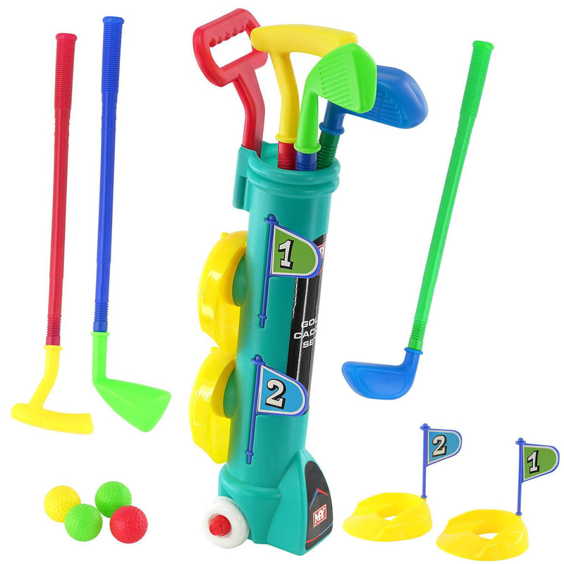 MTS Childs Junior Golf Caddy Set Balls Clubs Trolley Kids Outdoor Garden Game Toy - Golf Gift