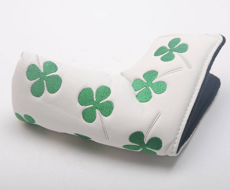 OxoxO Shamrock Embroidered clover Golf Blade Putter headcover Compatible with All Brands Titleist Scotty Cameron Ping TaylorMade Blade Putter (White) - Golf Gift