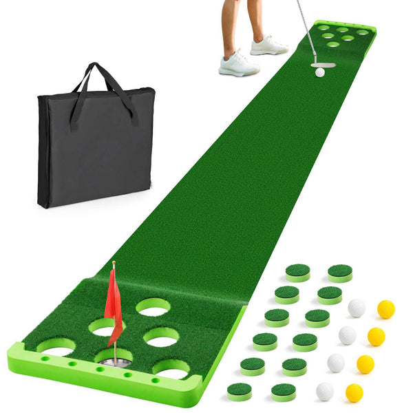 Sagsewful Golf Pong Putting Game Set with Front Border for Indoor&Outdoor, Golf Putting Green Mat Includes 8pcs Golf Balls & Portable Bag,Golf Putting Practice Training Aid for Backyard,Party,Office - Golf Gift