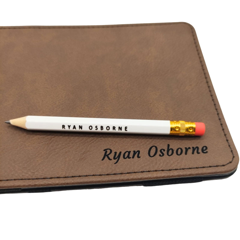 Personalised Golf Scorecard Holder with Matching Pencil | Brown Leather | Suitable for All Golfers | Birthday Present | Christmas Gift - Golf Gift