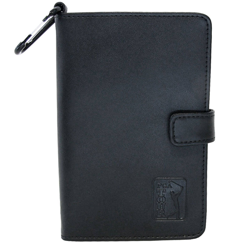 PGA Tour Real Leather Golf Organiser with Scorecard, Holder and Accessories - Black, H23.5, W14.5, D2.6cm. - Golf Gift