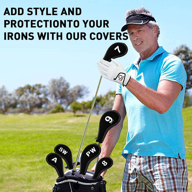 Golf Iron Head Covers Neoprene With Zipper 12 Pcs Lightweight， Golf Iron Head Covers Fit All Brands Iron Club (Black) - Golf Gift