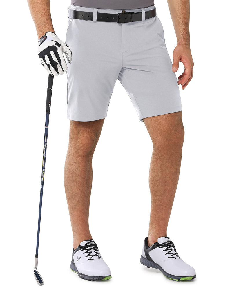 Outdoor Ventures Men's Golf Shorts 9'' UPF 50+ Bermuda Shorts 4-Way Stretch Lightweight Quick-Drying Shorts with 3 Tee-Holders and 4 Pockets for Golfing Silver Grey 34 - Golf Gift