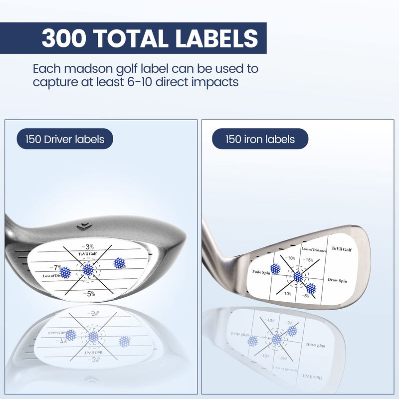 ToVii Golf Impact Tape Set, Self-Teaching Sweet Spot and Shot Consistency Analysis, Club Impact Stickers for Woods Irons and Putters Left Handed Golfer (300PCS) - Golf Gift