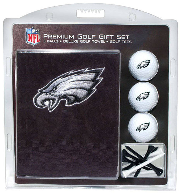 Team Golf NFL Philadelphia Eagles Gift Set: Embroidered Golf Towel, 3 Golf Balls, and 14 Golf Tees 2-3/4" Regulation, Tri-Fold Towel 16" x 22" & 100% Cotton - Golf Gift