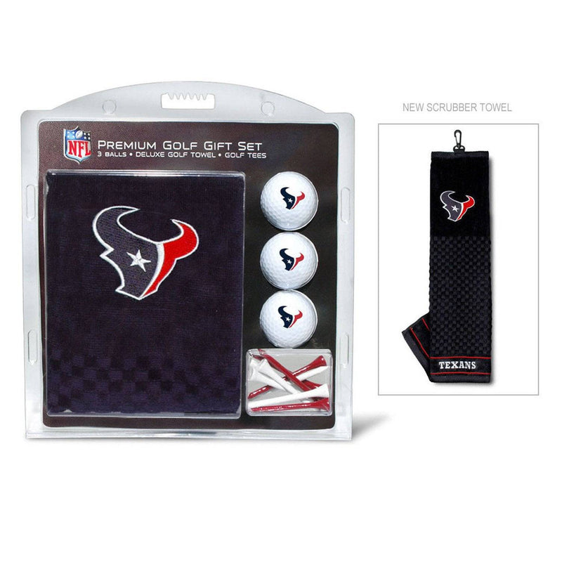 TEAM GOLF NFL Houston Texans Gift Set: Embroidered Golf Towel, 3 Golf Balls, and 14 Golf Tees 2-3/4" Regulation, Tri-Fold Towel 16" x 22" & 100% Cotton - Golf Gift