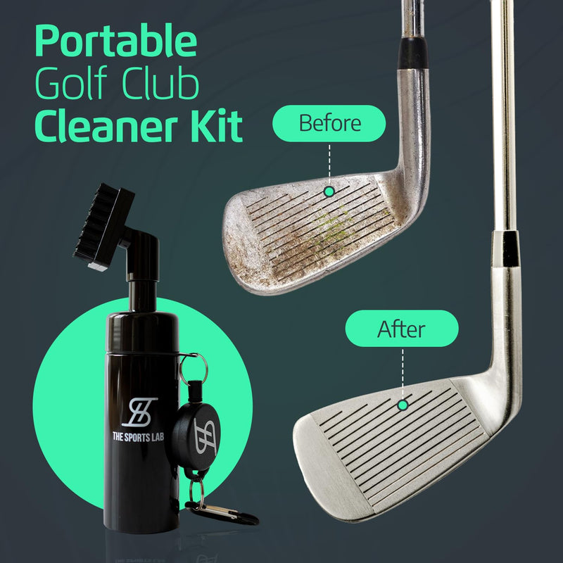 The Sports Lab Golf Club Cleaner Kit- Including Golf Club Cleaner Brush Bottle with Built-in Spray, Microfiber Golf Towel & Clip Hook- Portable Golf Club Cleaning Kit- Ideal Golf Gifts for Men - Golf Gift