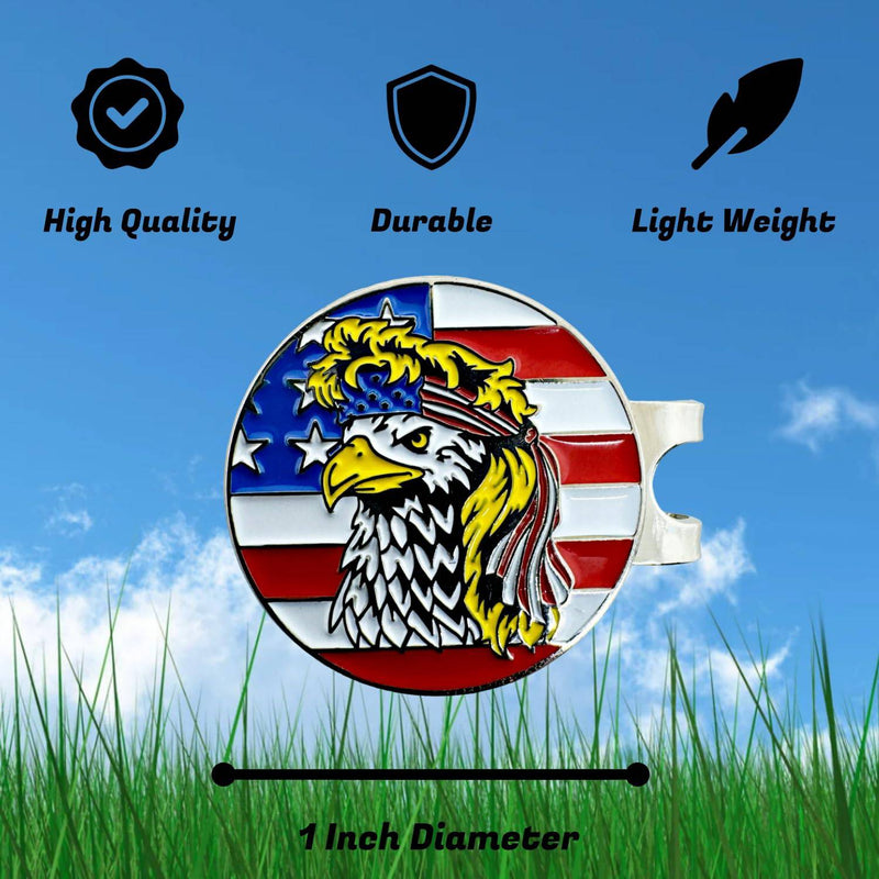 Bald Eagle Bandana Golf Ball Marker and Hat Clip - American Flag Bald Eagle Golf Ball Markers and Hat Clip - Magnetic Novelty America Golf Ball Marker Hat Clip - USA Golf Ball Markers and Hat Clip - Golf Gift