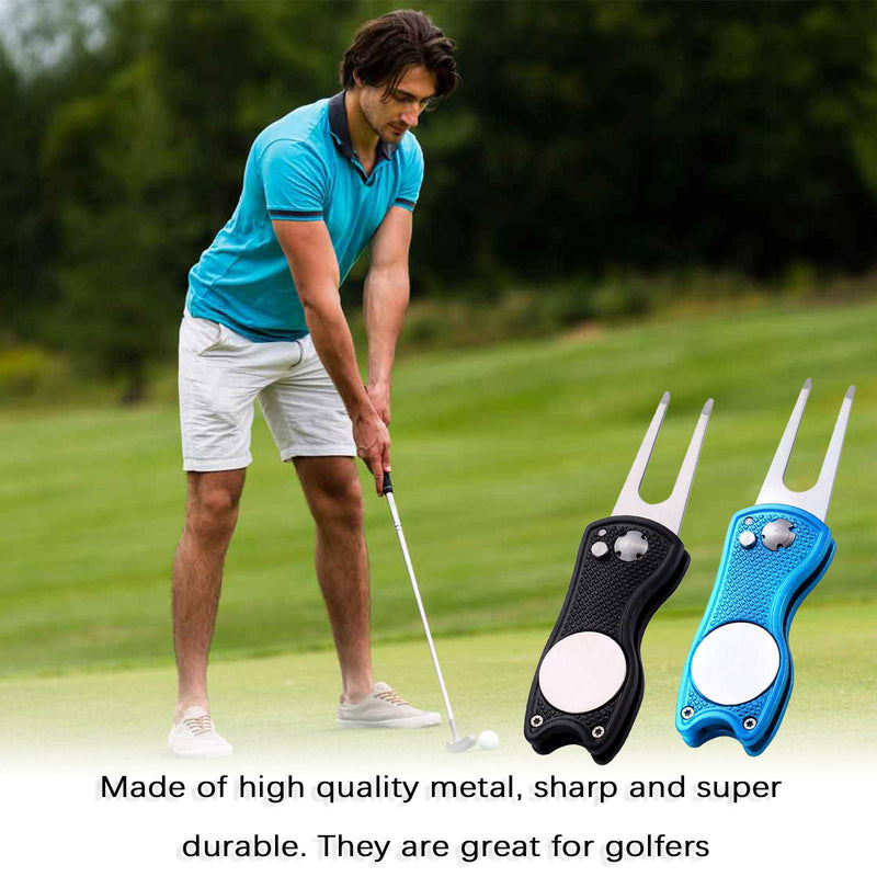 GZCXQ 2 Pack Pitch Mark Repair Tool, Golf Divot Repair Tool with Pop-up Button & Magnetic Ball Marker Pitch Mark, Lightweight Divot Repair Tool, Best Choice for Professional Golfers - Golf Gift