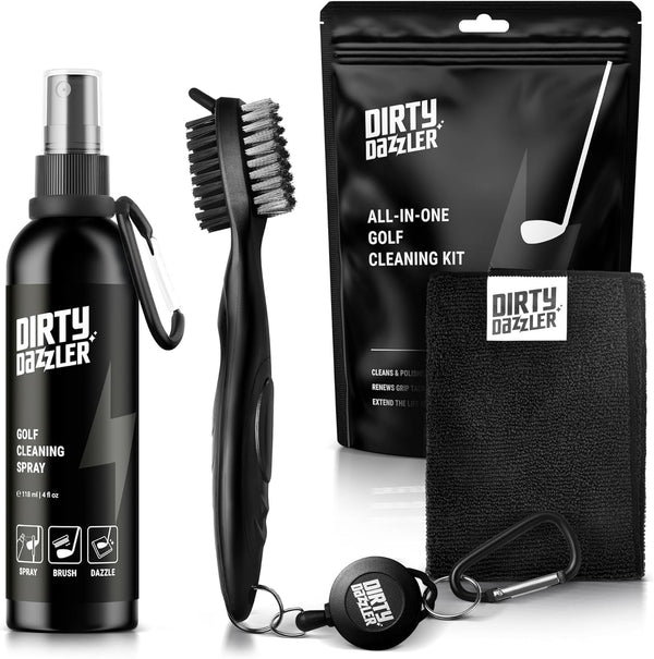 Dirty Dazzler Golf Club Cleaning Kit - Includes a Groove Cleaner Tool with Golf Club Cleaner Brush, Towel and Golf Club Cleaner Spray - Golf Gift