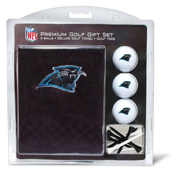 TEAM GOLF NFL Carolina Panthers Gift Set: Embroidered Golf Towel, 3 Golf Balls, and 14 Golf Tees 2-3/4" Regulation, Tri-Fold Towel 16" x 22" & 100% Cotton - Golf Gift