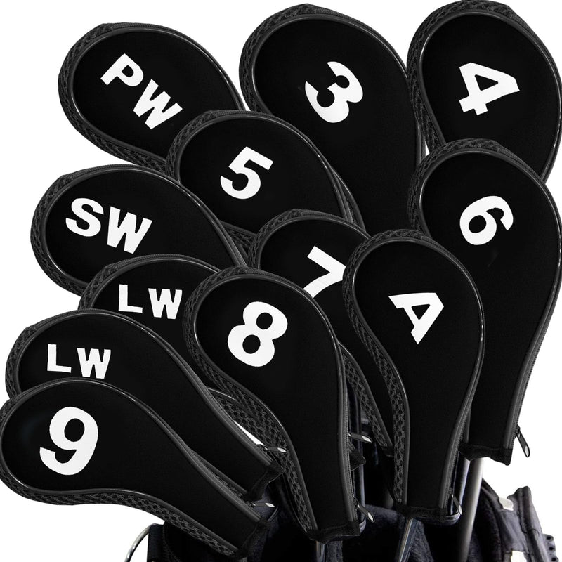 Golf Iron Head Covers Neoprene With Zipper 12 Pcs Lightweight， Golf Iron Head Covers Fit All Brands Iron Club (Black) - Golf Gift