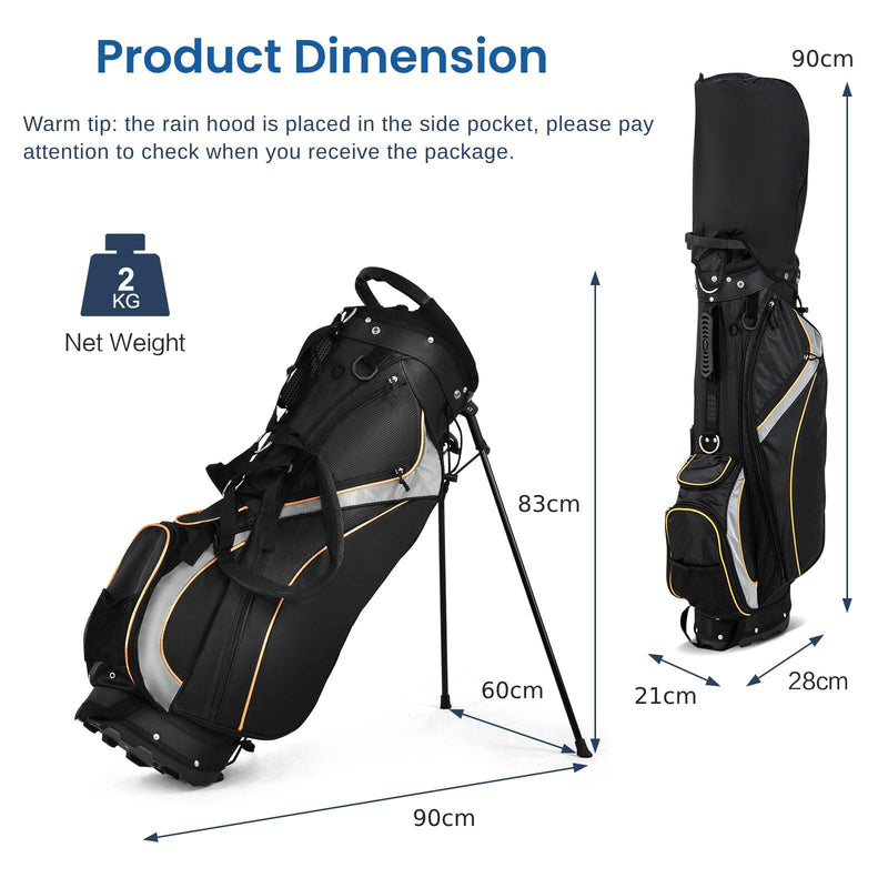 GYMAX Golf Stand Bag, Professional Golf Club Bag with 8 Way Divider, 7 Storage Pockets, Cooler Bag, Dual Strap & Rain Hood, Lightweight Golf Carry Bag for Men & Women - Golf Gift