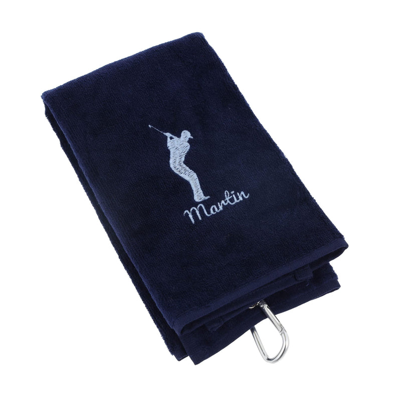 Always Looking Good Personalised Golf Towel Navy Blue with Any Name Any Font Luxury Velour 50cm x 40cm Custom Embroidered Golf Towel with Carabiner Clip Gift- Golf Gifts for men and women - Golf Gift