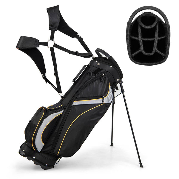 COSTWAY Golf Stand Bag, Lightweight Golf Club Bags with 8 Way Dividers, Rain Hood, Detachable Dual Strap & 7 Pockets - Golf Gift