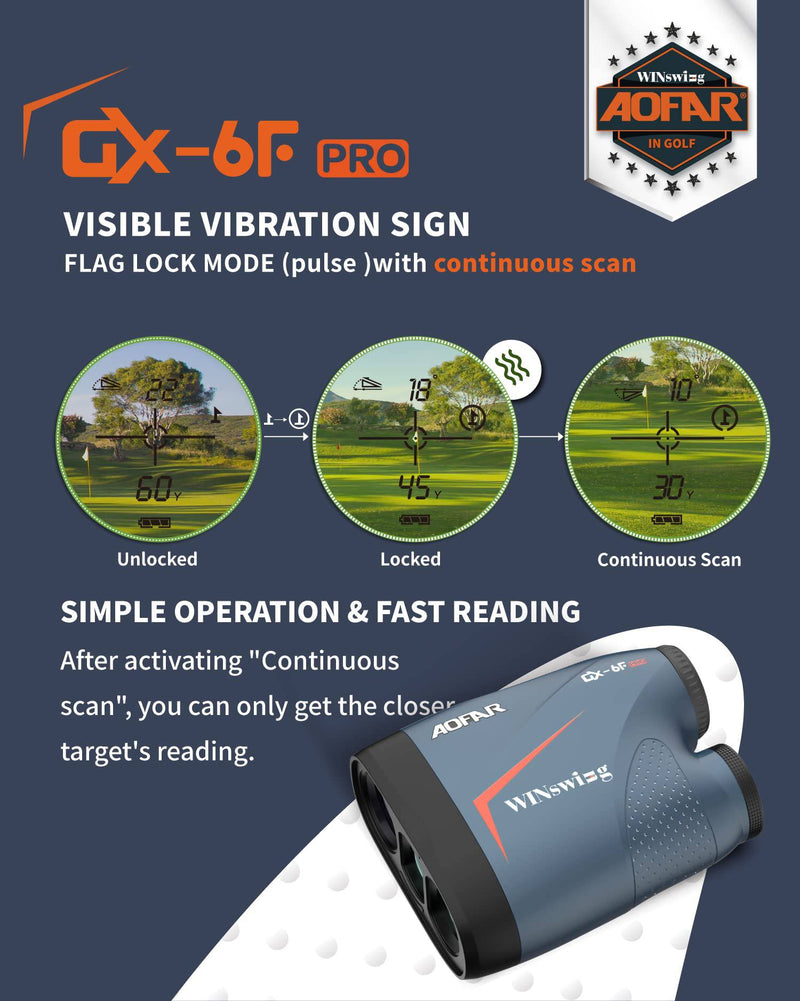 AOFAR GX-6F PRO Golf Range Finder with Slope Devices Distance Measuring Rangefinder with Continuous Scan, Flag Lock with Pulse Vibration, Legal for Competition, 600 Yards High-Precision Accurate - Golf Gift