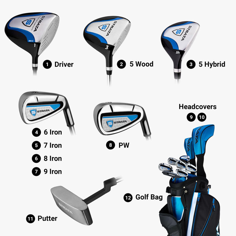 Strata Men's Right Hand Golf Club Package Set - 12 Piece, Blue