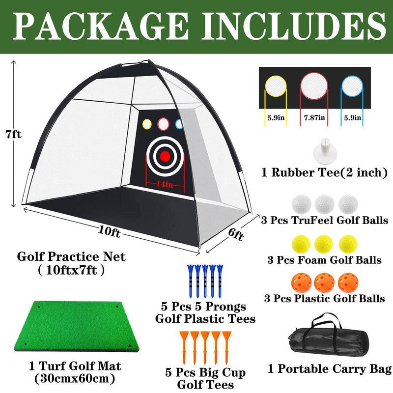 Golf Practice Hitting Net 10x7 Ft with Swing Training Targets and Carry Bag, Golf Foldable Net for Kids Adult Indoor Outdoor Home Backyard Sports (10x7.0ft with 3 Holes) - Golf Gift