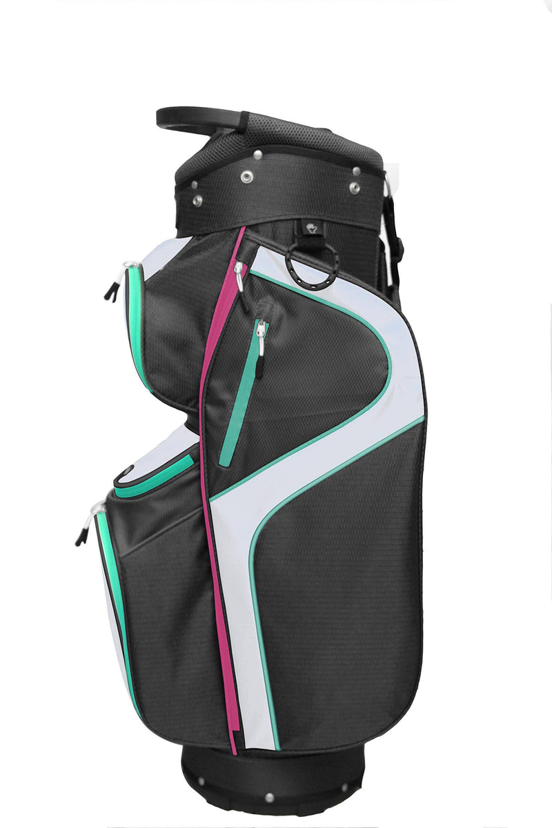 BAFEYU Majek Ladies Black White Teal Pink Golf Bag 9 inch 14-Way Friendly Separator Top - Golf Gift