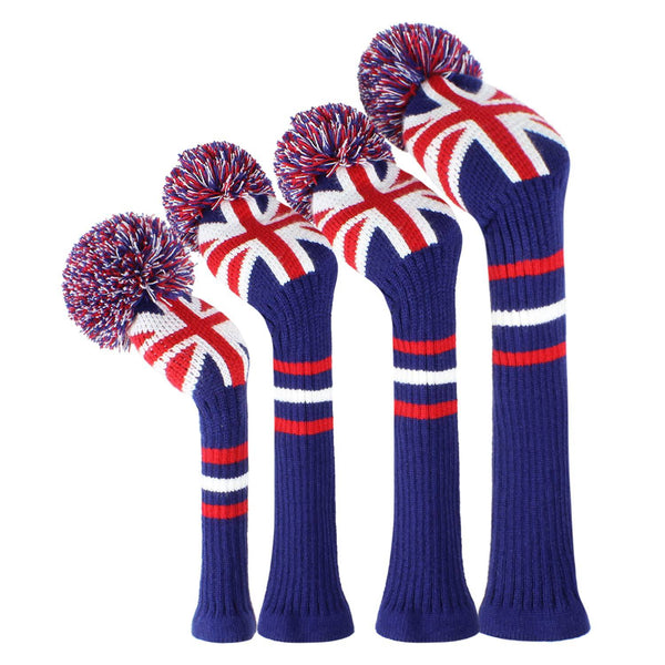 Knit Woods Golf Head Covers, Set of 4, UK Pattern, Fit Driver (460CC) Fairways hybrid/UT. Soft and Elastic, Decorative Your Golf Bag to Make It Stand Out - Golf Gift