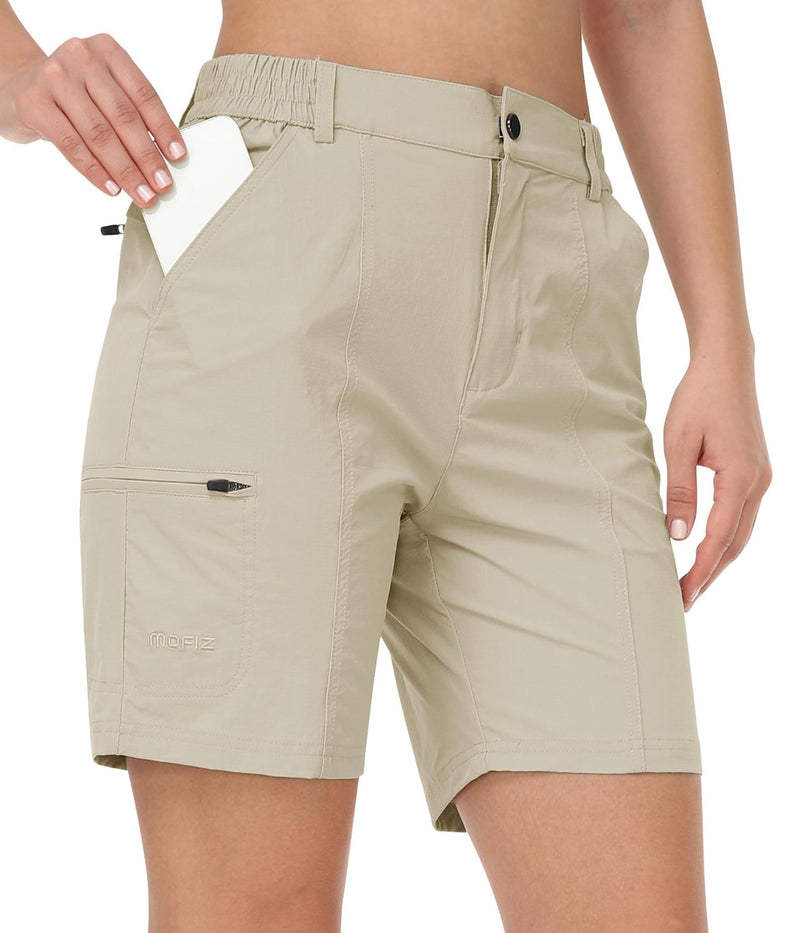 MoFiz Women's Hiking Cargo Shorts Lightweight Summer Casual Shorts Quick Dry Outdoor Walking Travel Golf Athletic Shorts with Zip Pockets Khaki Size US M - Golf Gift