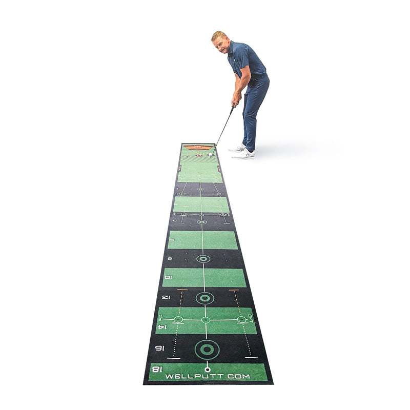 WELLPUTT - Golf Putting Training Mat - 4m / 13ft Classic Green - Golf Gift