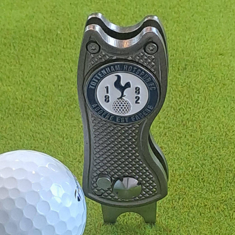 Spurs Ball Marker with Golf Divot Repair Tool - Gift Combo. Pitch Mark Tool has Pop-up Button & Foldable Tynes to Ptotect Pockets. Lightweight, Portable (Silver) (grey) - Golf Gift