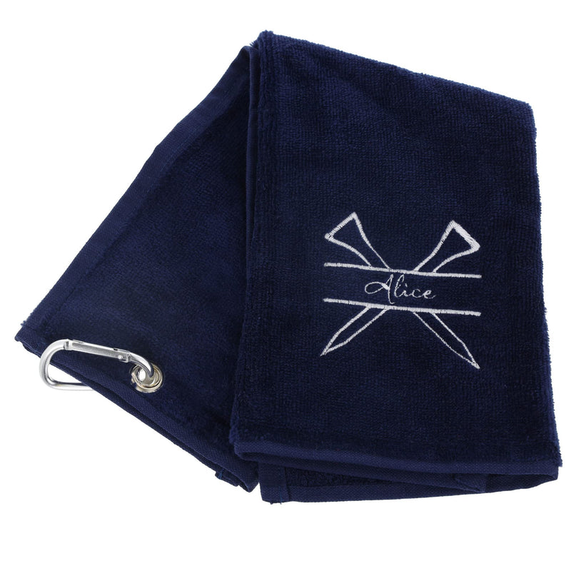 Always Looking Good Personalised Golf Towel Navy Blue with Any Name Any Font Luxury Velour 50cm x 40cm Custom Embroidered Golf Towel with Carabiner Clip Gift- Golf Gifts for men and women - Golf Gift