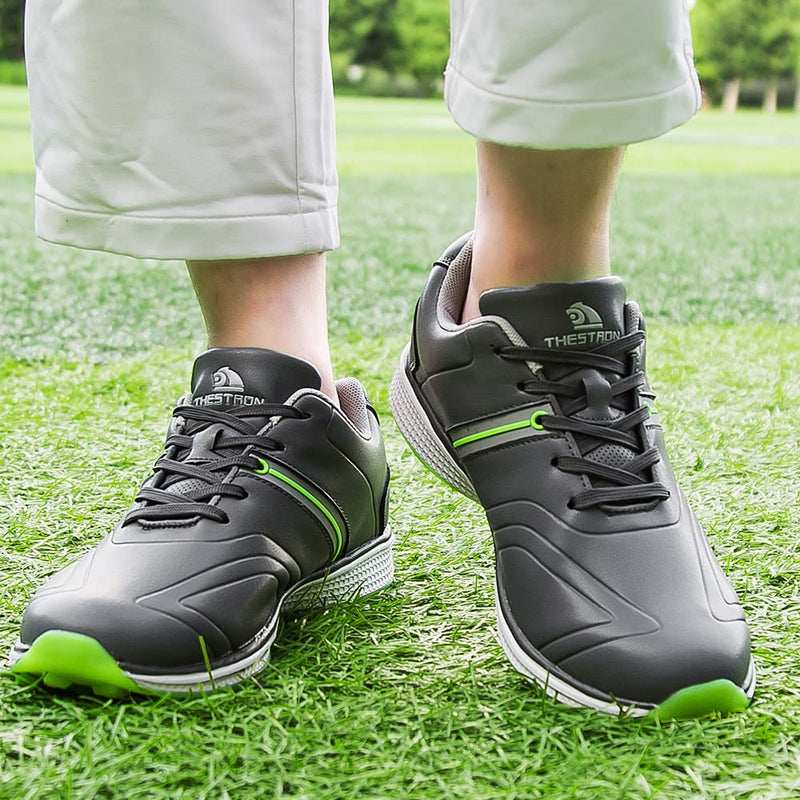 Mens Waterproof Golf Shoes Microfibre Spikeless Golf Trainer Shoes Comfort Grip Grey/Green 283 - Golf Gift