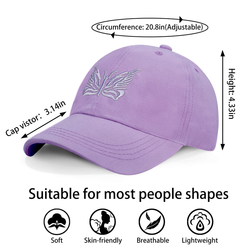 Kordear Womens Baseball Cap - Butterfly Pattern Ladies Baseball Cap Adjustable 100% Cotton Peak Cap Golf Running Hat Outdoor Sports Caps for Women UK Purple - Golf Gift