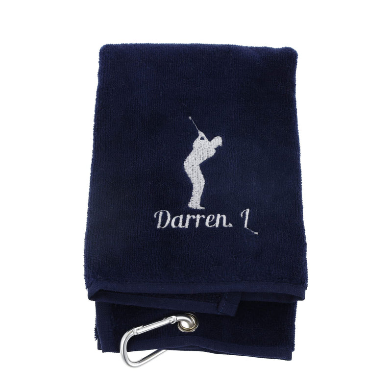 Always Looking Good Personalised Golf Towel Navy Blue with Any Name Any Font Luxury Velour 50cm x 40cm Custom Embroidered Golf Towel with Carabiner Clip Gift- Golf Gifts for men and women - Golf Gift