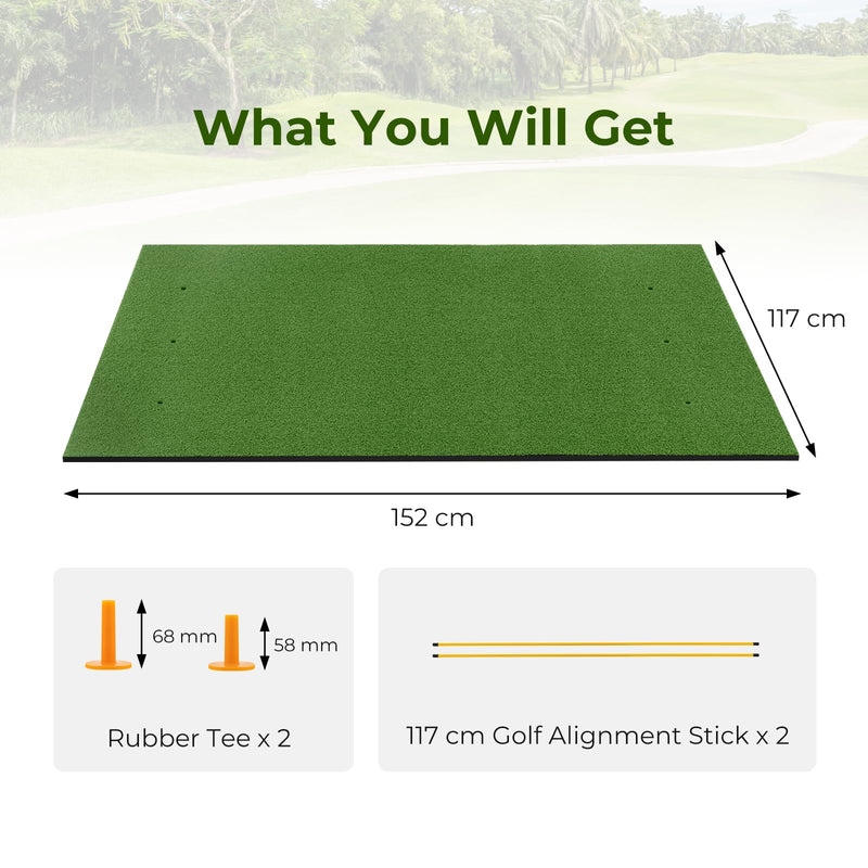 COSTWAY Golf Hitting Mat, 5 x 4 FT Artificial Turf Mat with 2 Rubber Tees and 2 Alignment Sticks, Golf Training Mat for Home Backyard Garage(22mm thick) - Golf Gift