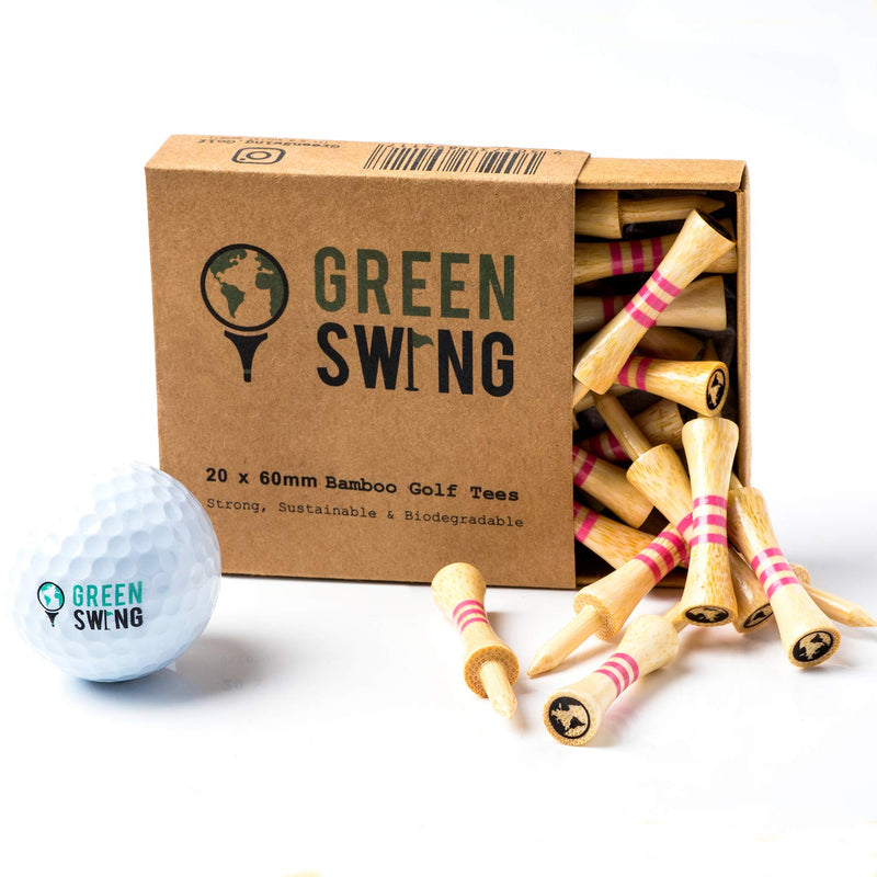 Green Swing Bamboo Golf Tees 60mm | Strong Sustainable Biodegradable | 20pcs | Pink Castle Tees - Golf Gift