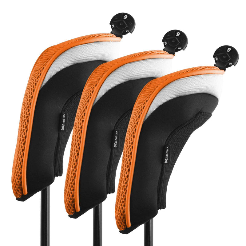 Andux Golf Hybrid Club Head Covers with Dial No. Tag Pack of 3 Orange - Golf Gift