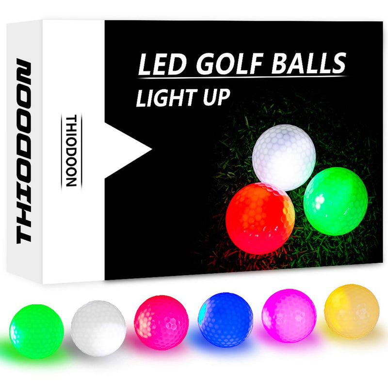 THIODOON Led Golf Balls Glow Golf Balls, Flashing Glowing Golf Ball, Night Glow Flash Light up, Long Lasting Bright Night Sports, 6 Colors for Your Choice (6 Pack) (Red Green White Blue Yellow Pink) - Golf Gift