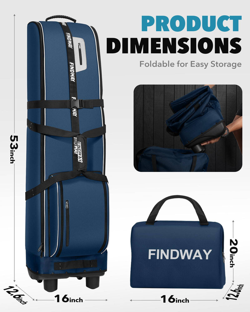 Findway Golf Travel Bag with Wheels [Upgraded], 1680D Heavy Duty Oxford Wear-Resistant Waterproof Travel Golf Bag Case with [Extra Removable Pad], Premium Golf Flight Bag to Protect Clubs for Airline - Golf Gift