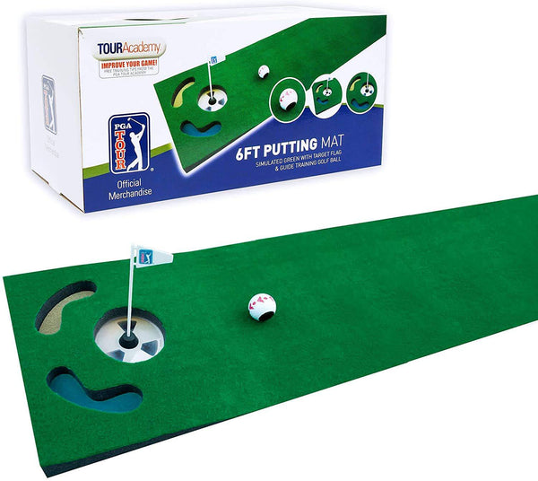 PGA Tour Unisex Ball, Alignment Tool and Training Dvd 6ft Putting Mat with Guide Ball, Green, UK - Golf Gift