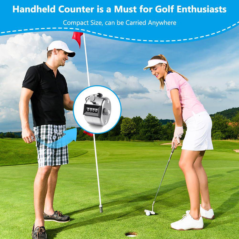 flintronic 2PCS Hand Tally Counter, 4-Digit Mechanical Palm Click Counter, Metal Hand Held Counter Clicker, Count to 9999, with Finger Ring Hoop Holder, for Counting/Golf/School/Sports Events Scoring - Golf Gift